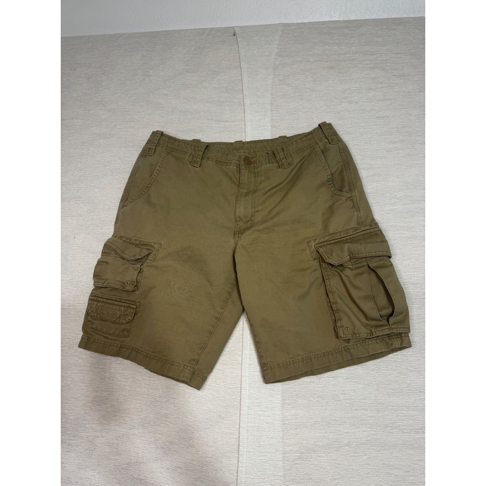 Eddie Bauer Mens Khaki Cargo Shorts Size 36 Cotton Twill Outdoor Hiking Tan